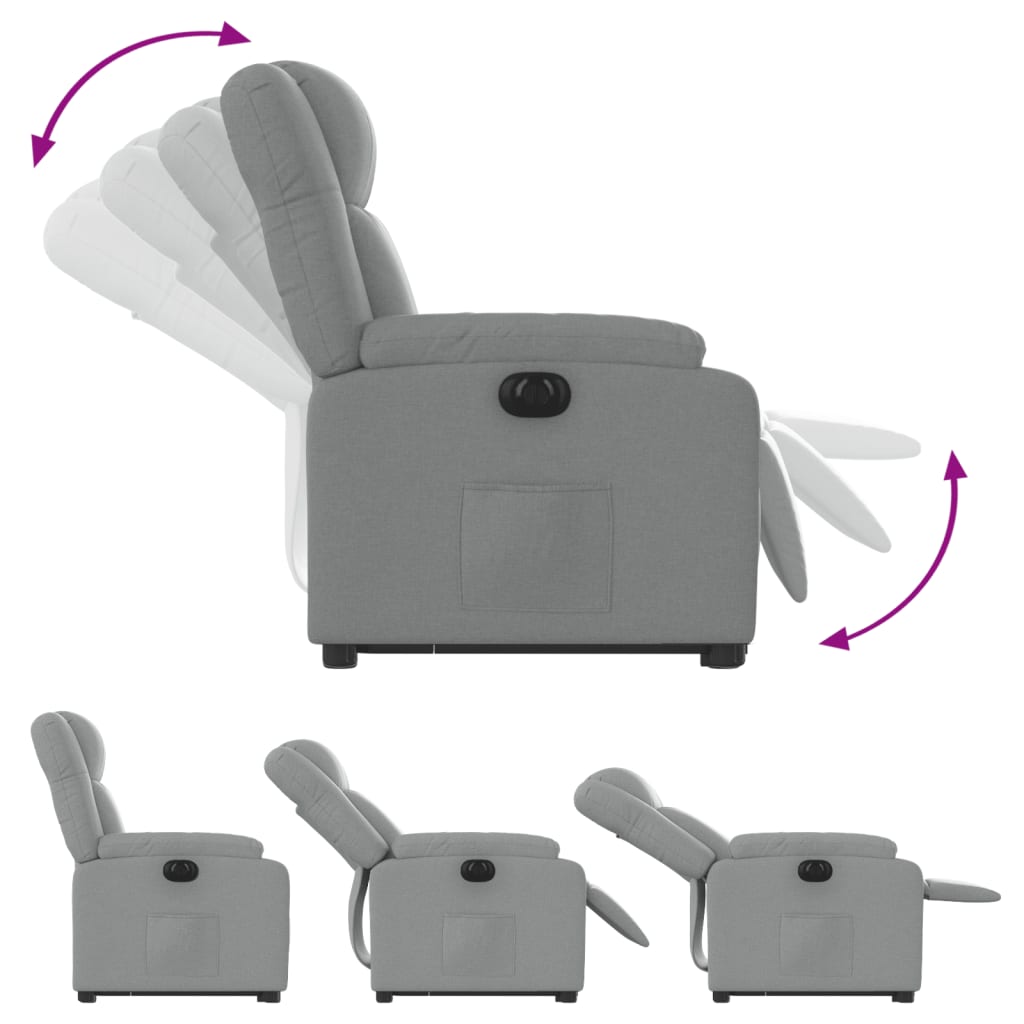 vidaXL Fotoliu electric rabatabil cu ridicare, gri deschis, textil