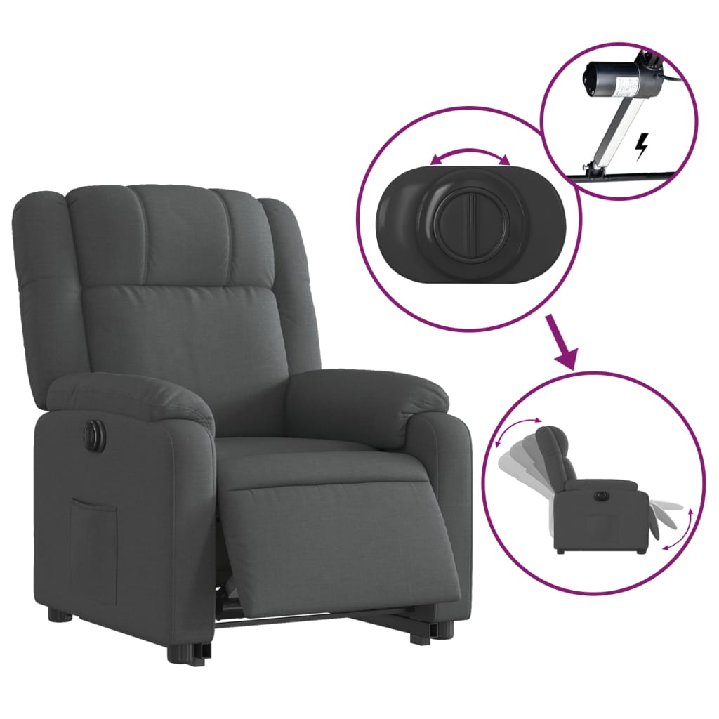 vidaXL Fotoliu electric rabatabil cu ridicare, gri închis, textil