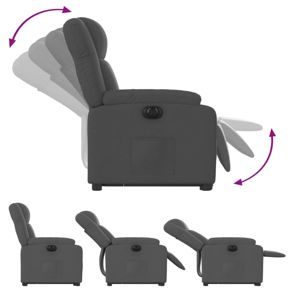 vidaXL Fotoliu electric rabatabil cu ridicare, gri închis, textil