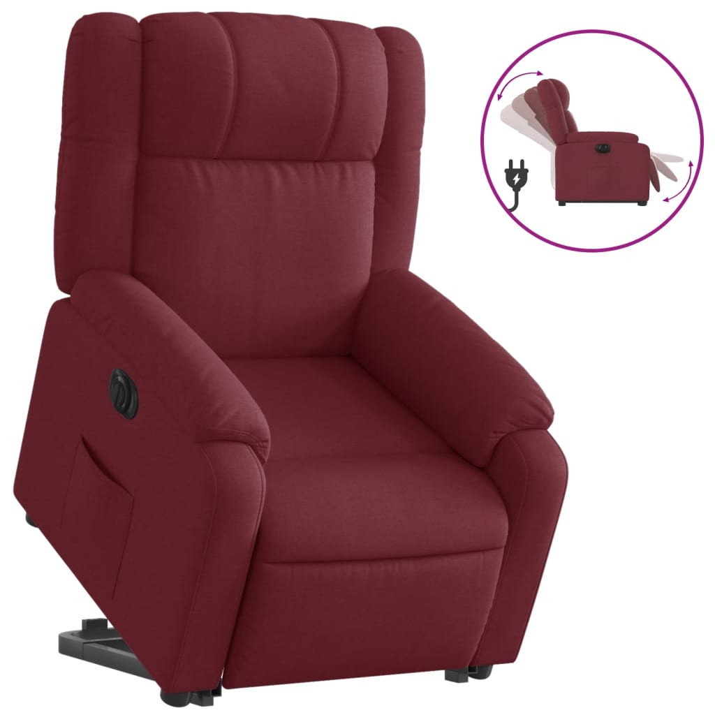 vidaXL Fotoliu electric rabatabil cu ridicare, roșu vin, textil vidaXL Fotoliu electric rabatabil cu ridicare, roșu vin, textil