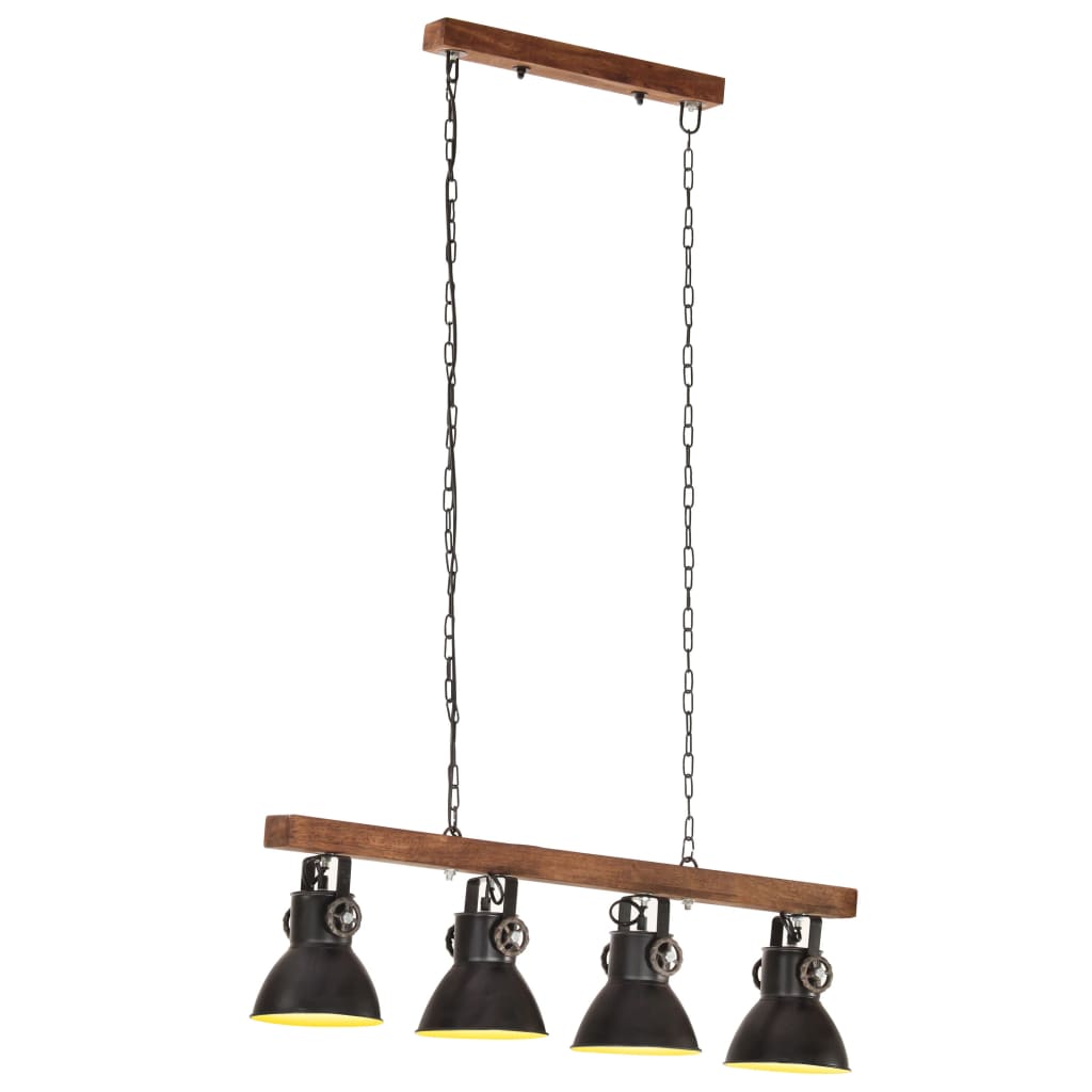 vidaXL Lampă suspendată industrială, negru, lemn de mango, E27 vidaXL Lampă suspendată industrială, negru, lemn de mango, E27
