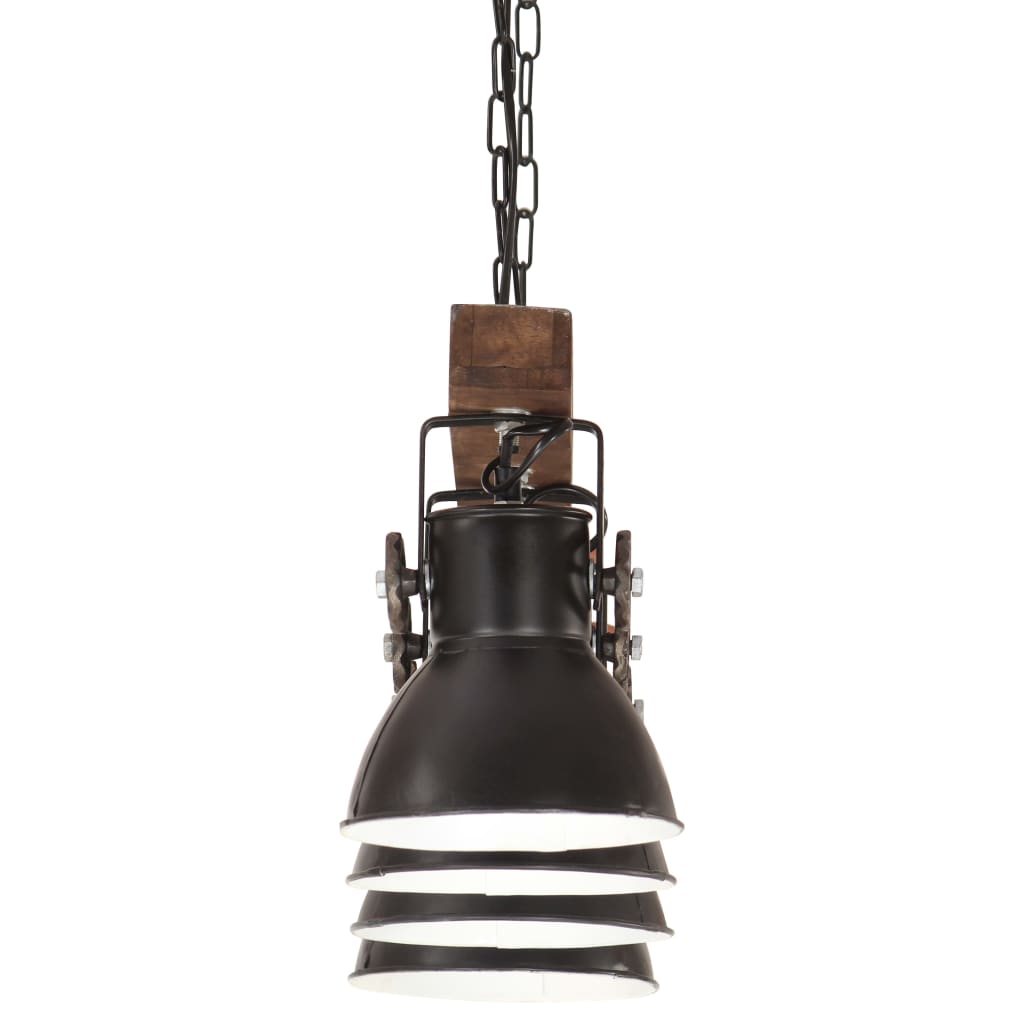 vidaXL Lampă suspendată industrială, negru, lemn de mango, E27 vidaXL Lampă suspendată industrială, negru, lemn de mango, E27