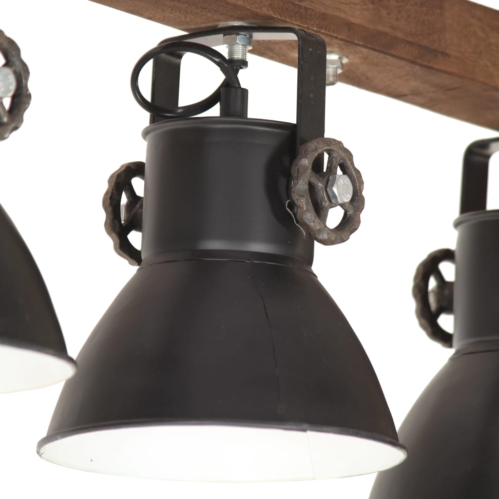 vidaXL Lampă suspendată industrială, negru, lemn de mango, E27 vidaXL Lampă suspendată industrială, negru, lemn de mango, E27