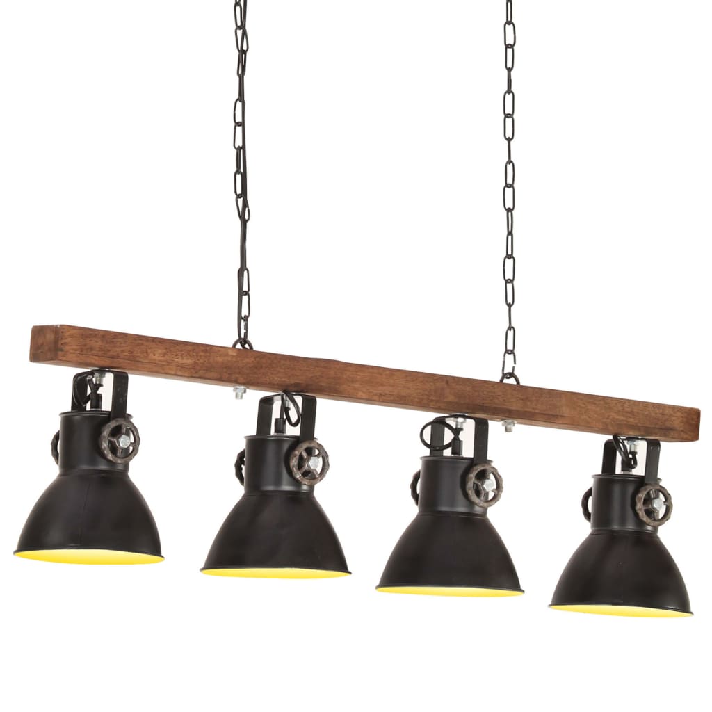 vidaXL Lampă suspendată industrială, negru, lemn de mango, E27 vidaXL Lampă suspendată industrială, negru, lemn de mango, E27