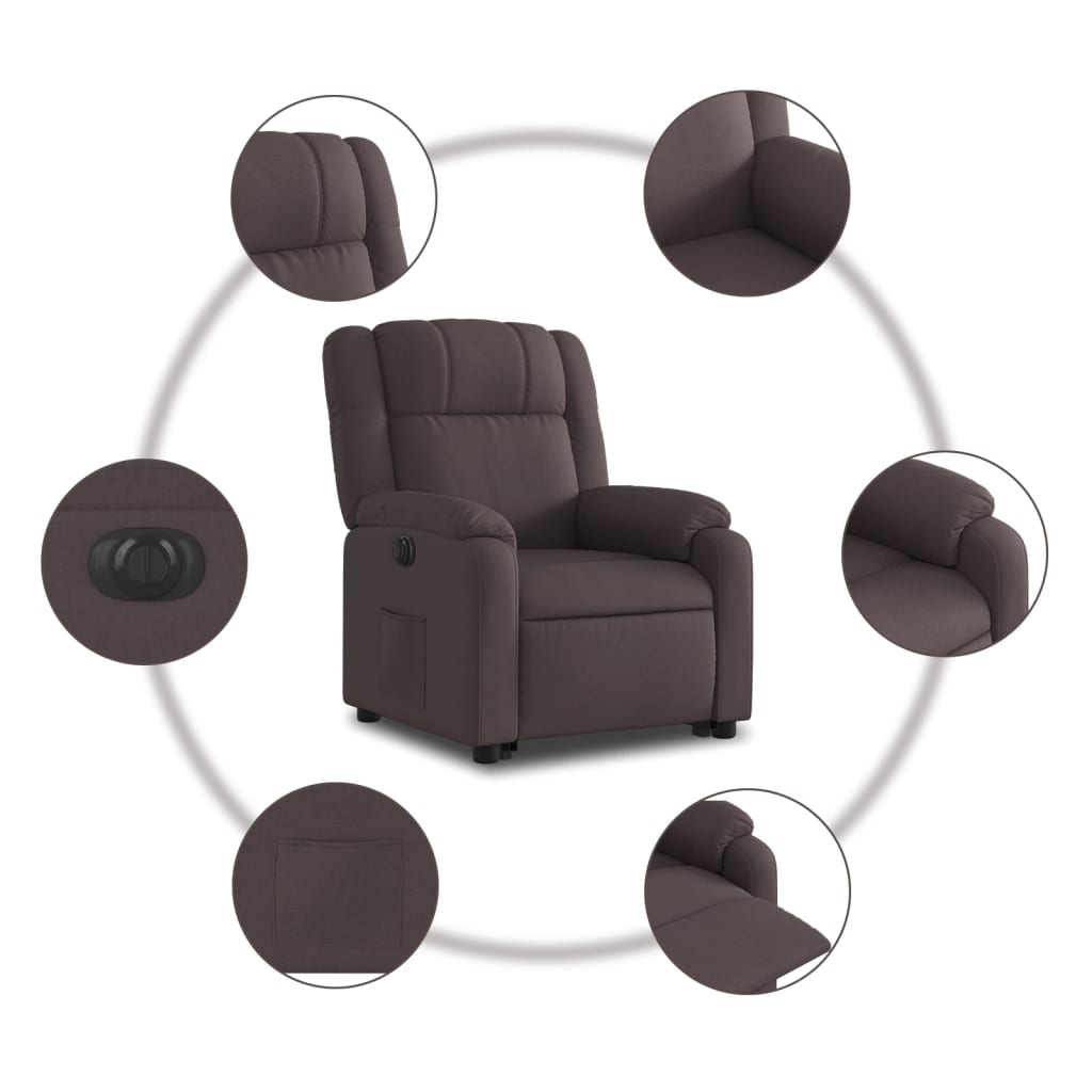 vidaXL Fotoliu electric rabatabil cu ridicare, maro închis, textil