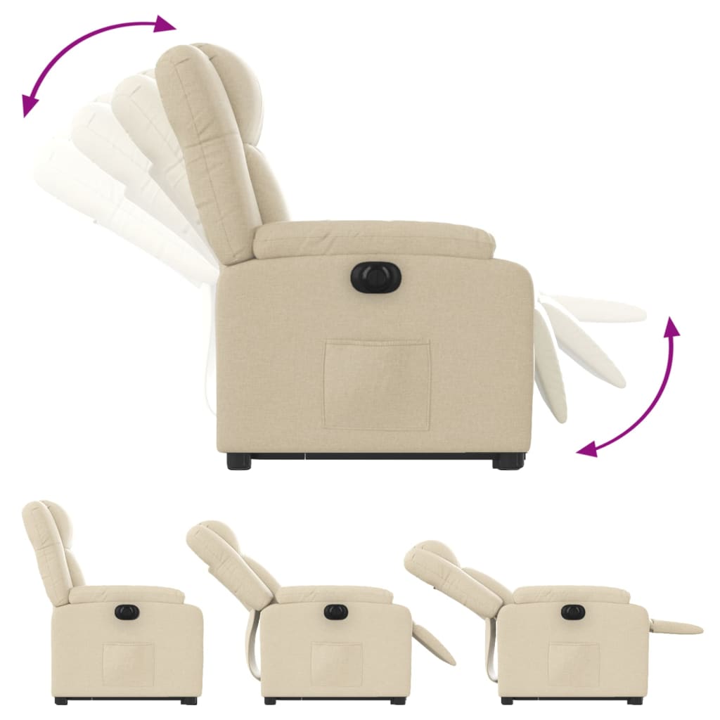 vidaXL Fotoliu electric rabatabil cu ridicare, crem, textil