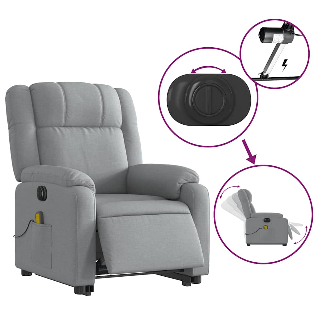 vidaXL Fotoliu electric masaj rabatabil cu ridicare, gri închis textil