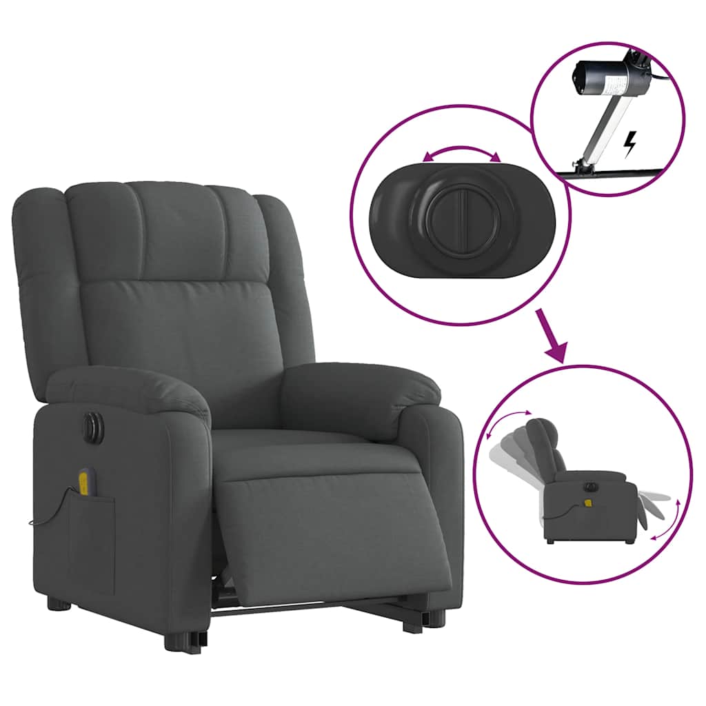 vidaXL Fotoliu electric masaj rabatabil cu ridicare, gri închis textil