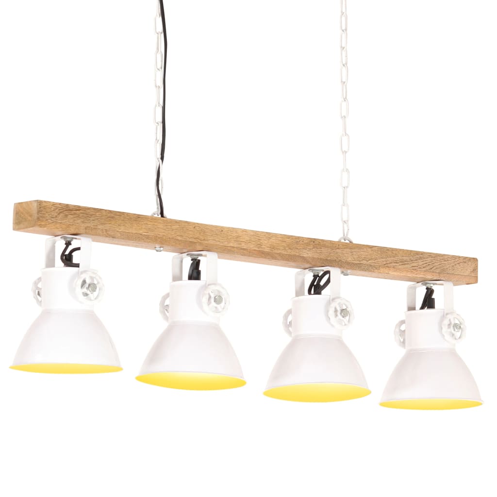 vidaXL Lampă suspendată industrială, alb, lemn de mango, E27 vidaXL Lampă suspendată industrială, alb, lemn de mango, E27