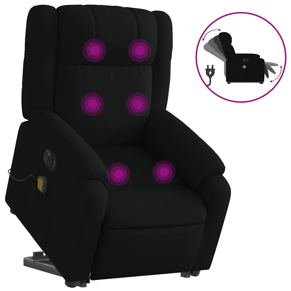 vidaXL Fotoliu electric de masaj rabatabil cu ridicare, negru, textil