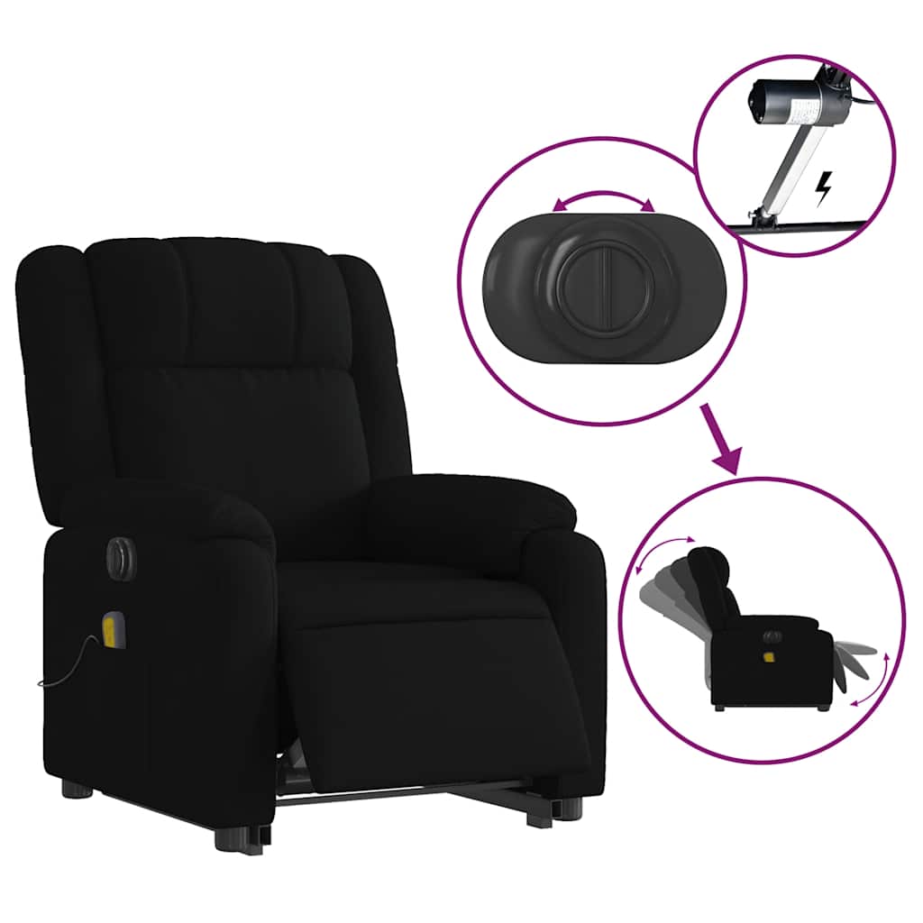 vidaXL Fotoliu electric de masaj rabatabil cu ridicare, negru, textil