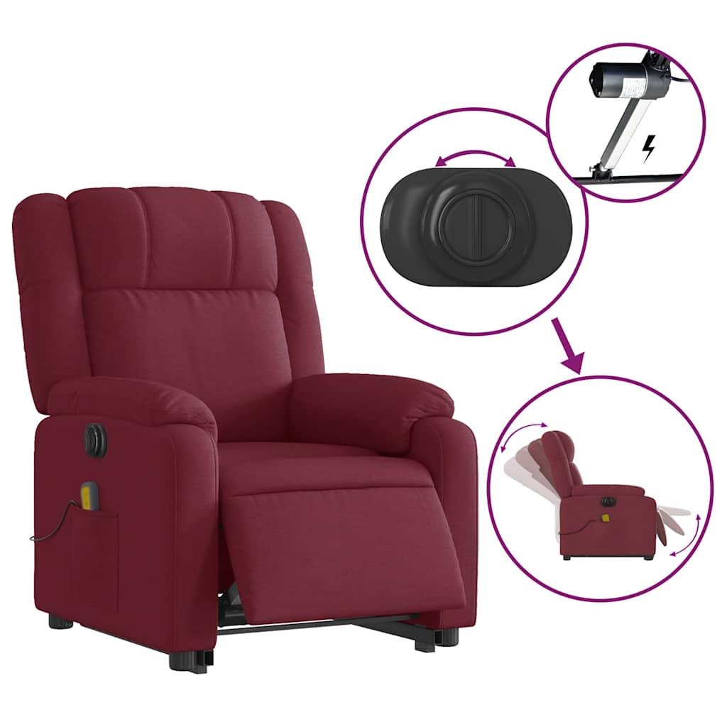 vidaXL Fotoliu de masaj electric rabatabil cu ridicare roșu vin textil