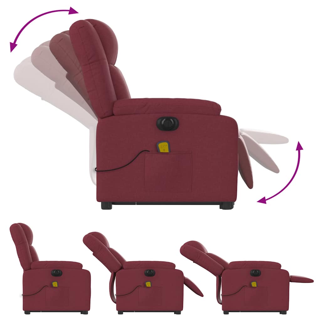vidaXL Fotoliu de masaj electric rabatabil cu ridicare roșu vin textil