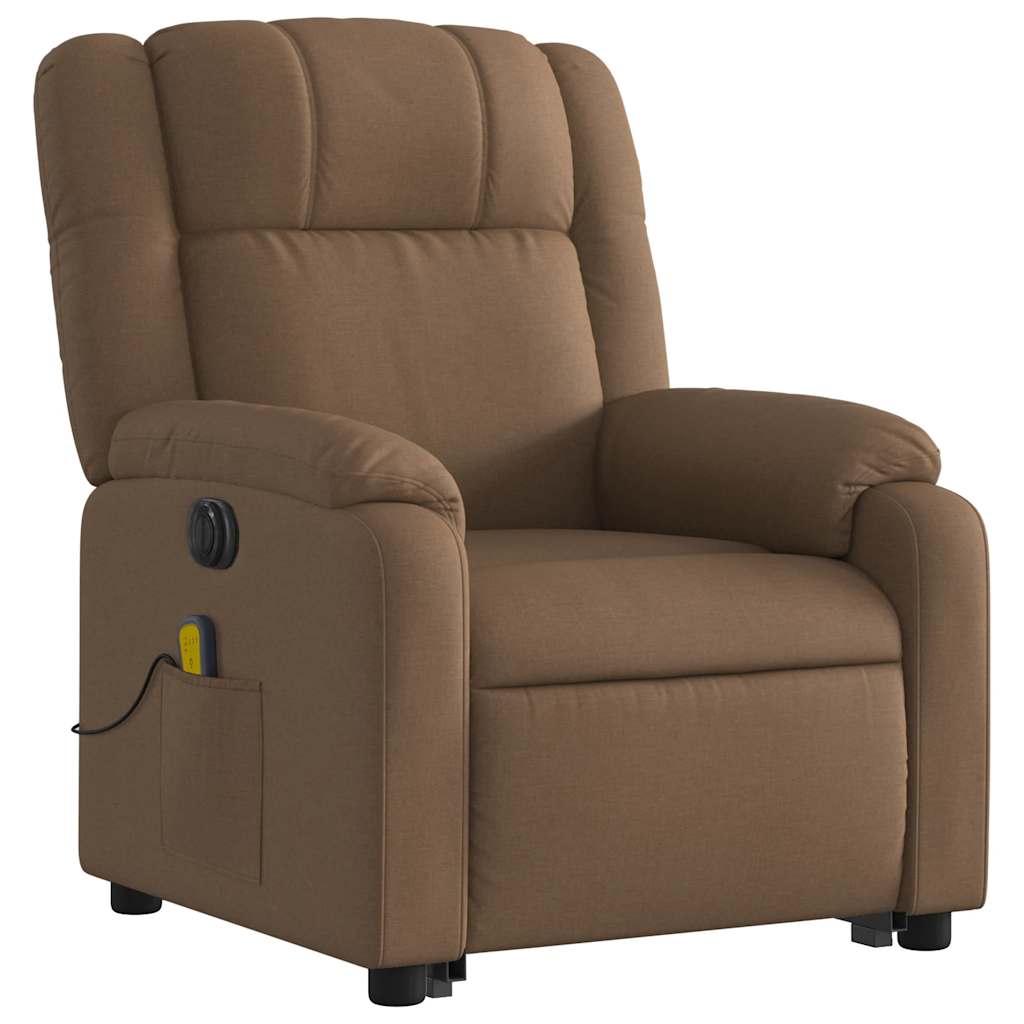 vidaXL Fotoliu electric de masaj rabatabil cu ridicare, maro, textil vidaXL Fotoliu electric de masaj rabatabil cu ridicare, maro, textil