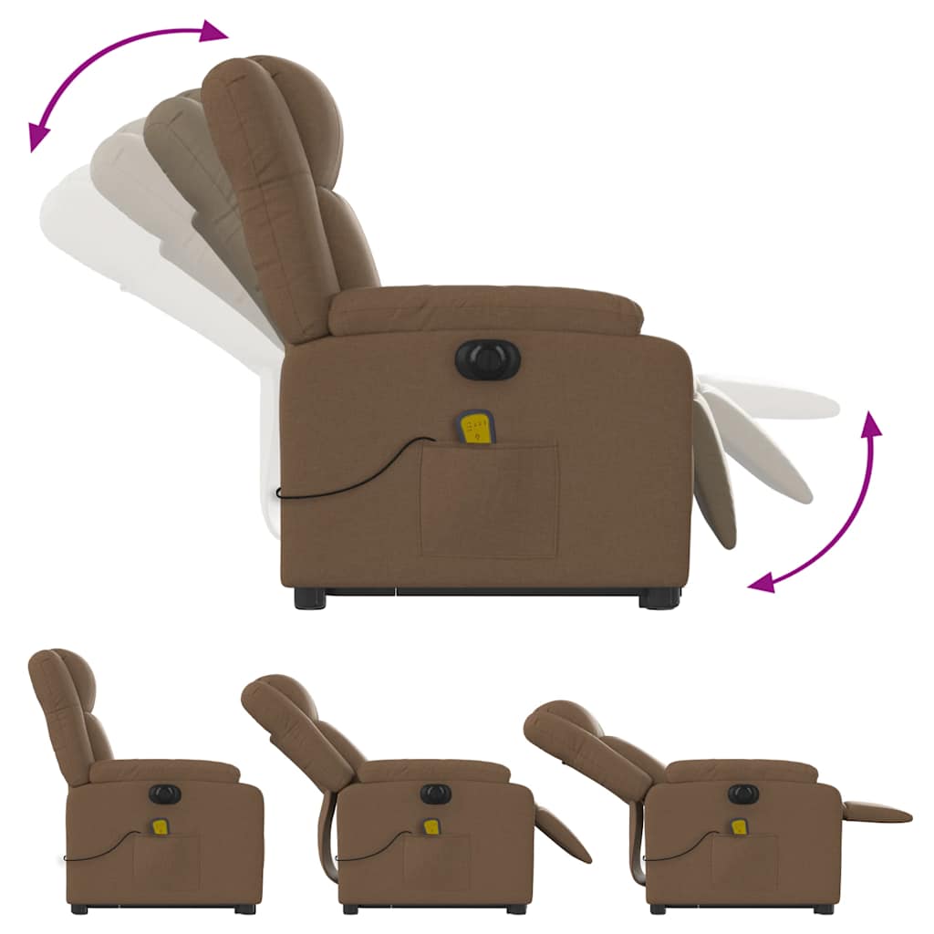 vidaXL Fotoliu electric de masaj rabatabil cu ridicare, maro, textil vidaXL Fotoliu electric de masaj rabatabil cu ridicare, maro, textil