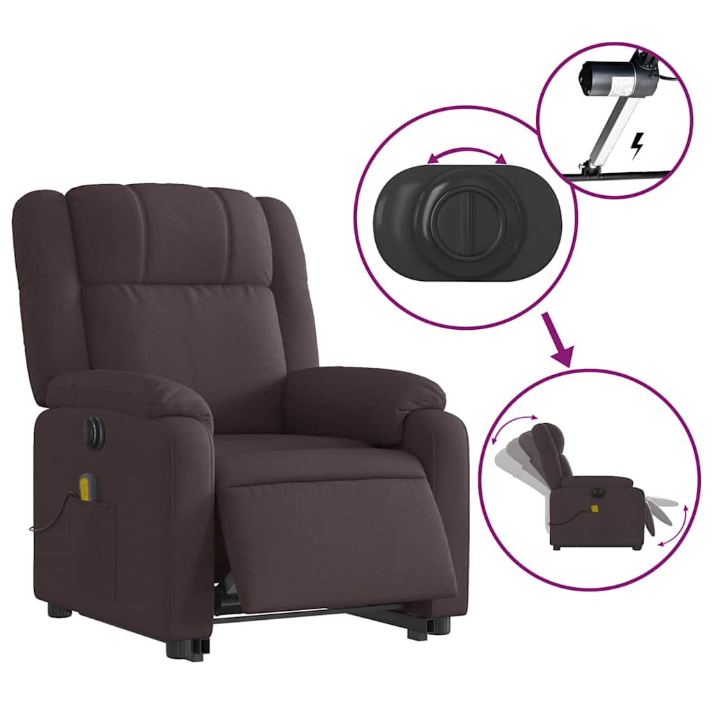 vidaXL Fotoliu electric masaj rabatabil cu ridicare maro închis textil vidaXL Fotoliu electric masaj rabatabil cu ridicare maro închis textil