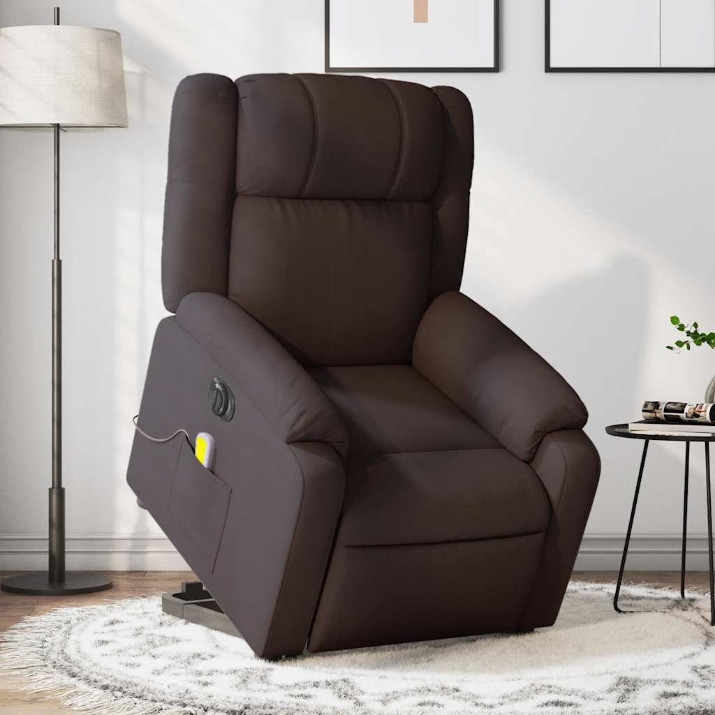 vidaXL Fotoliu electric masaj rabatabil cu ridicare maro închis textil vidaXL Fotoliu electric masaj rabatabil cu ridicare maro închis textil