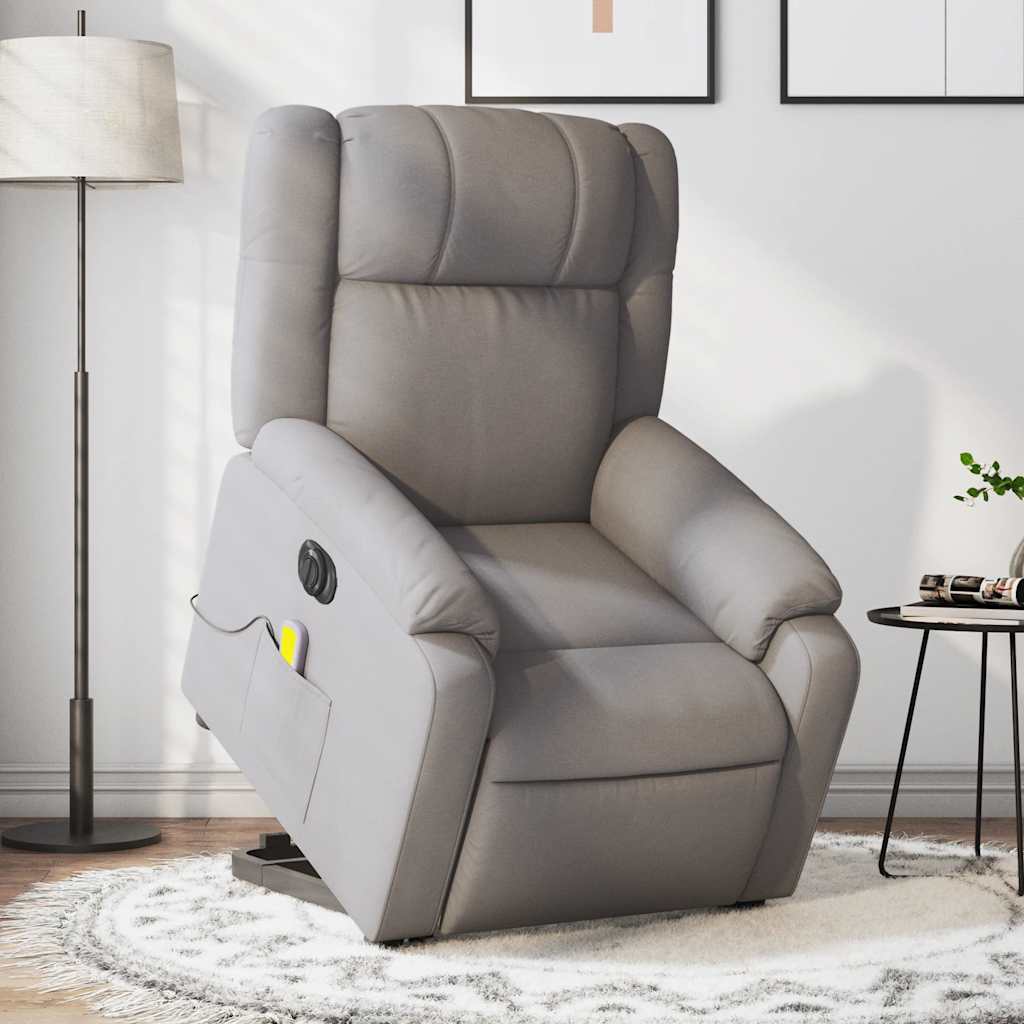 vidaXL Fotoliu electric masaj rabatabil cu ridicare, gri taupe, textil