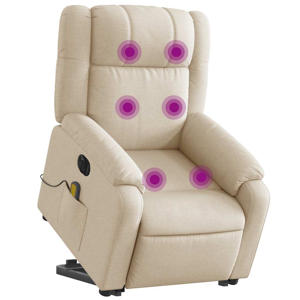 vidaXL Fotoliu electric de masaj rabatabil cu ridicare, crem, textil vidaXL Fotoliu electric de masaj rabatabil cu ridicare, crem, textil