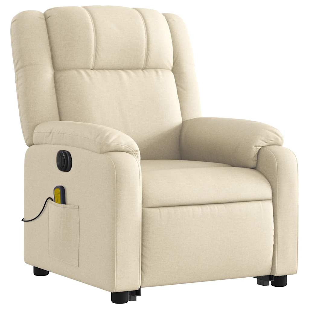 vidaXL Fotoliu electric de masaj rabatabil cu ridicare, crem, textil vidaXL Fotoliu electric de masaj rabatabil cu ridicare, crem, textil