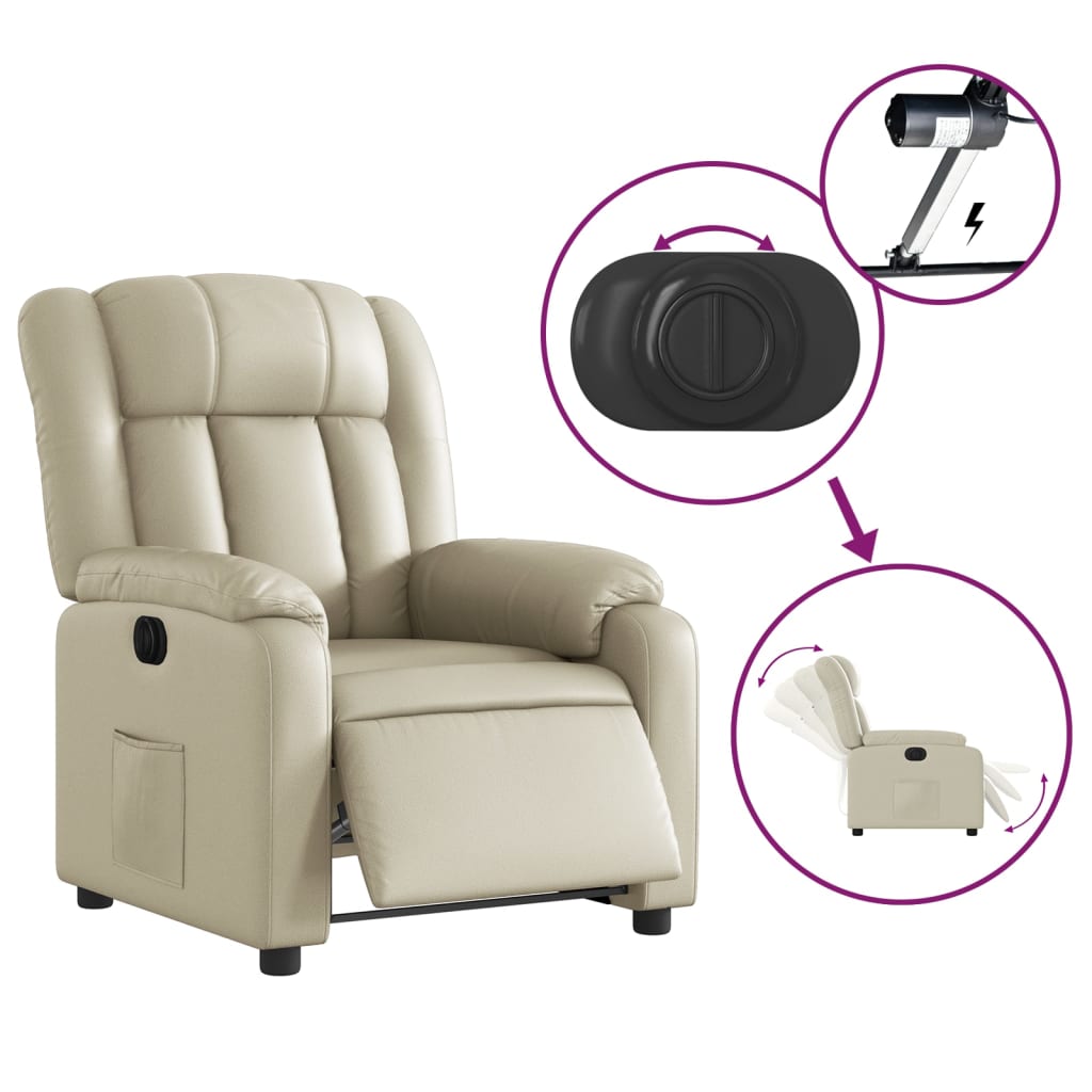 vidaXL Fotoliu rabatabil electric, crem, piele ecologică