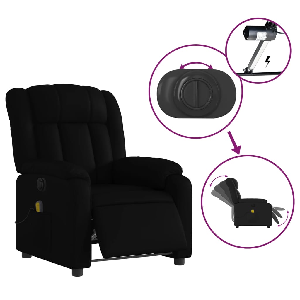 vidaXL Fotoliu electric de masaj rabatabil, negru, piele ecologică vidaXL Fotoliu electric de masaj rabatabil, negru, piele ecologică
