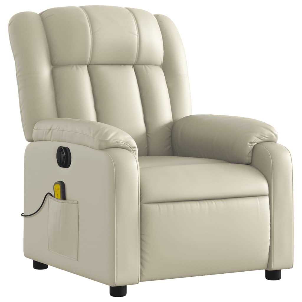 vidaXL Fotoliu electric de masaj rabatabil, crem, piele ecologică