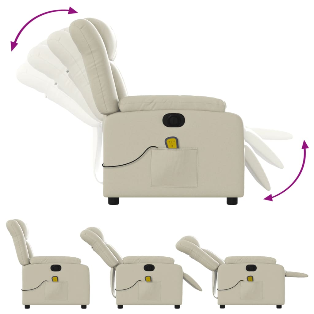 vidaXL Fotoliu electric de masaj rabatabil, crem, piele ecologică