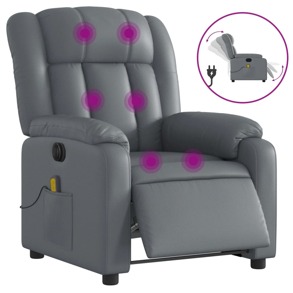 vidaXL Fotoliu de masaj electric rabatabil, gri, piele ecologică