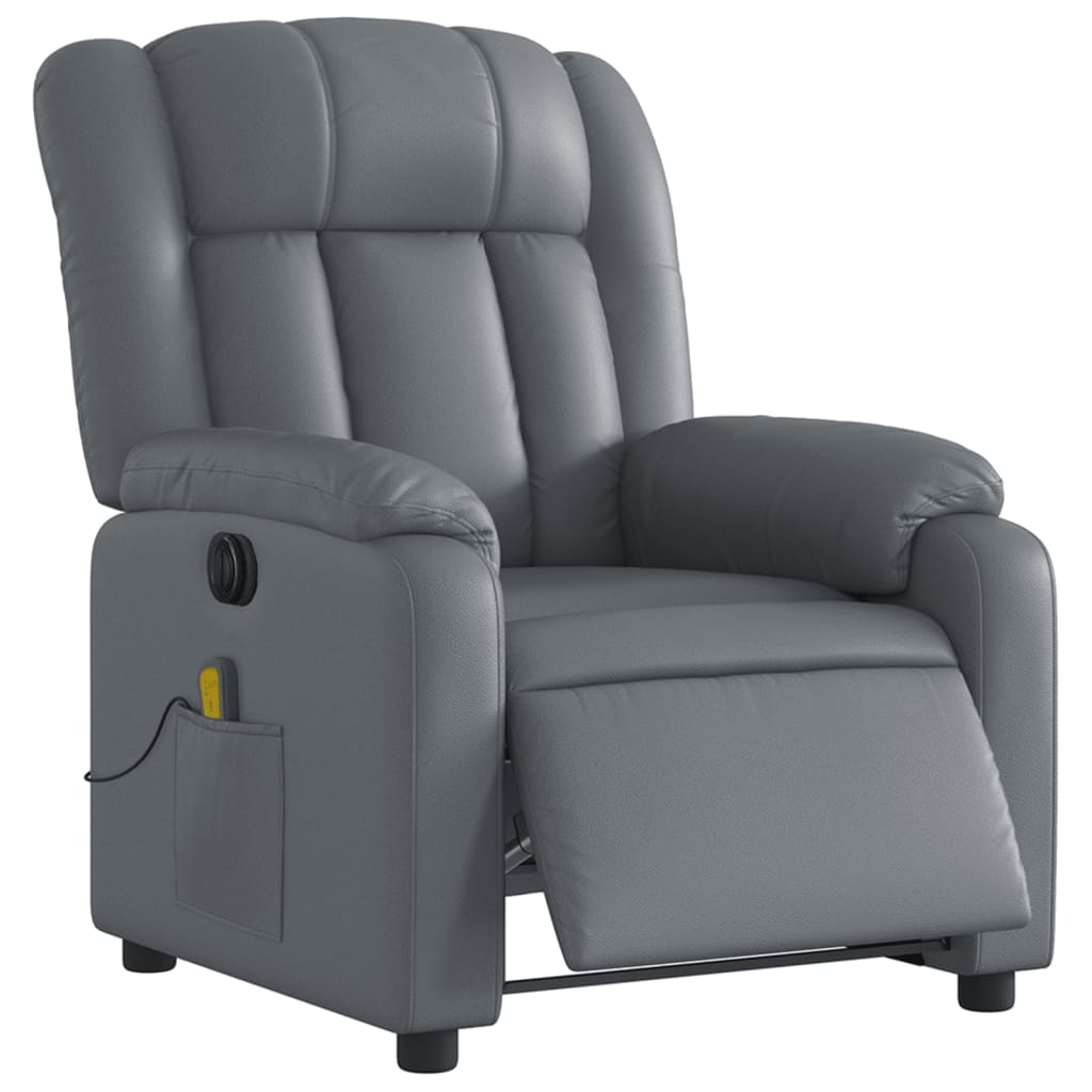 vidaXL Fotoliu de masaj electric rabatabil, gri, piele ecologică