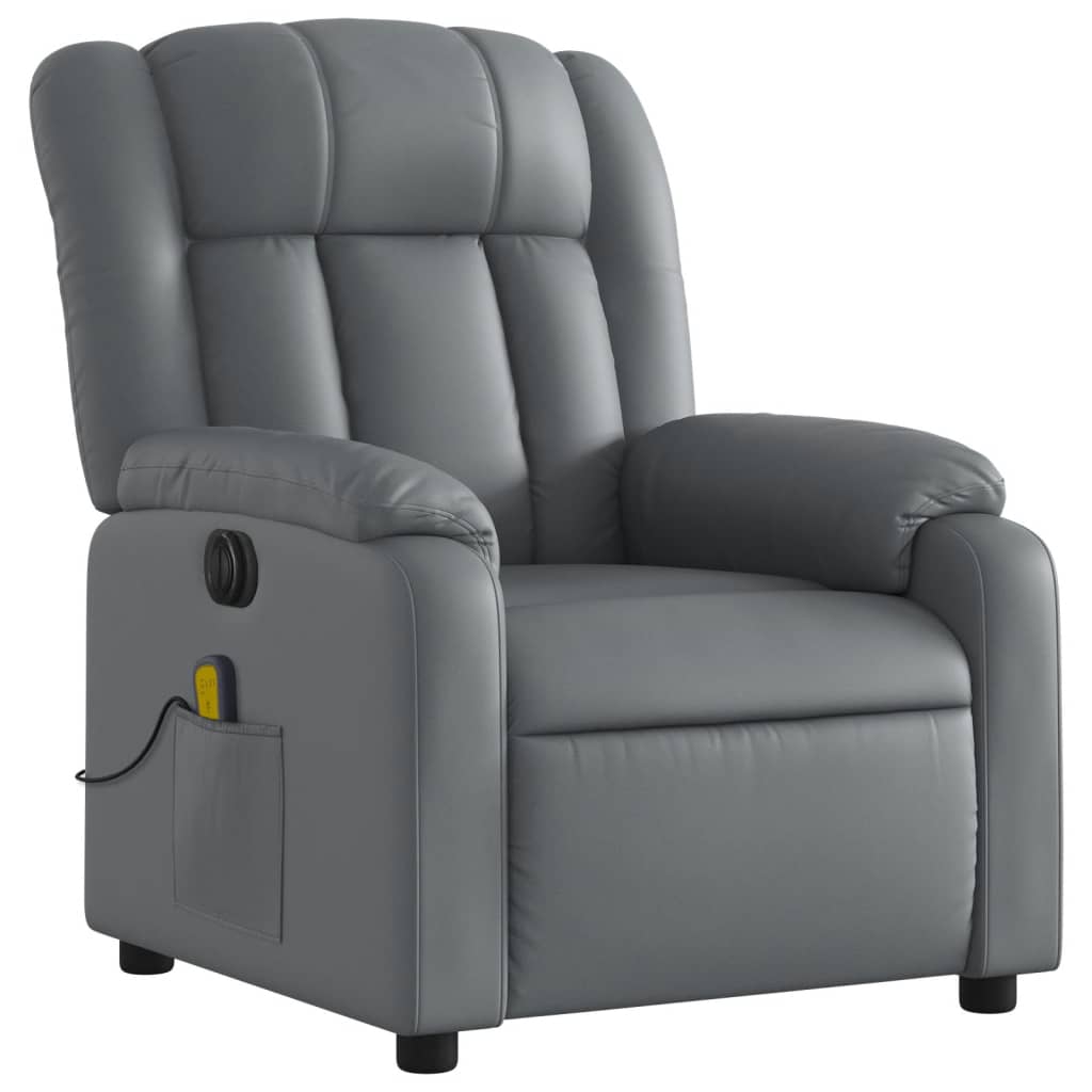 vidaXL Fotoliu de masaj electric rabatabil, gri, piele ecologică