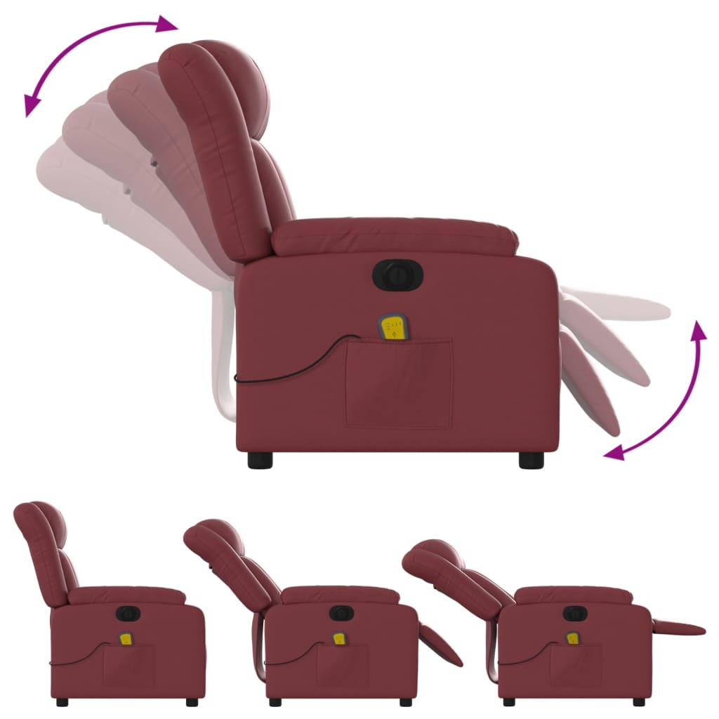 vidaXL Fotoliu de masaj electric rabatabil, roșu vin, piele ecologică vidaXL Fotoliu de masaj electric rabatabil, roșu vin, piele ecologică