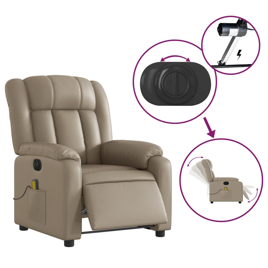 vidaXL Fotoliu electric masaj rabatabil, cappuccino, piele ecologică