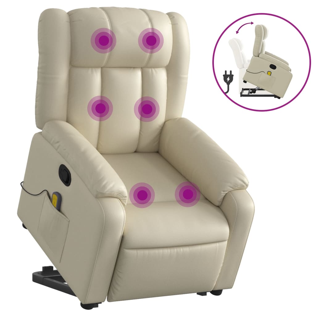 vidaXL Fotoliu rabatabil cu ridicare, crem, piele ecologică