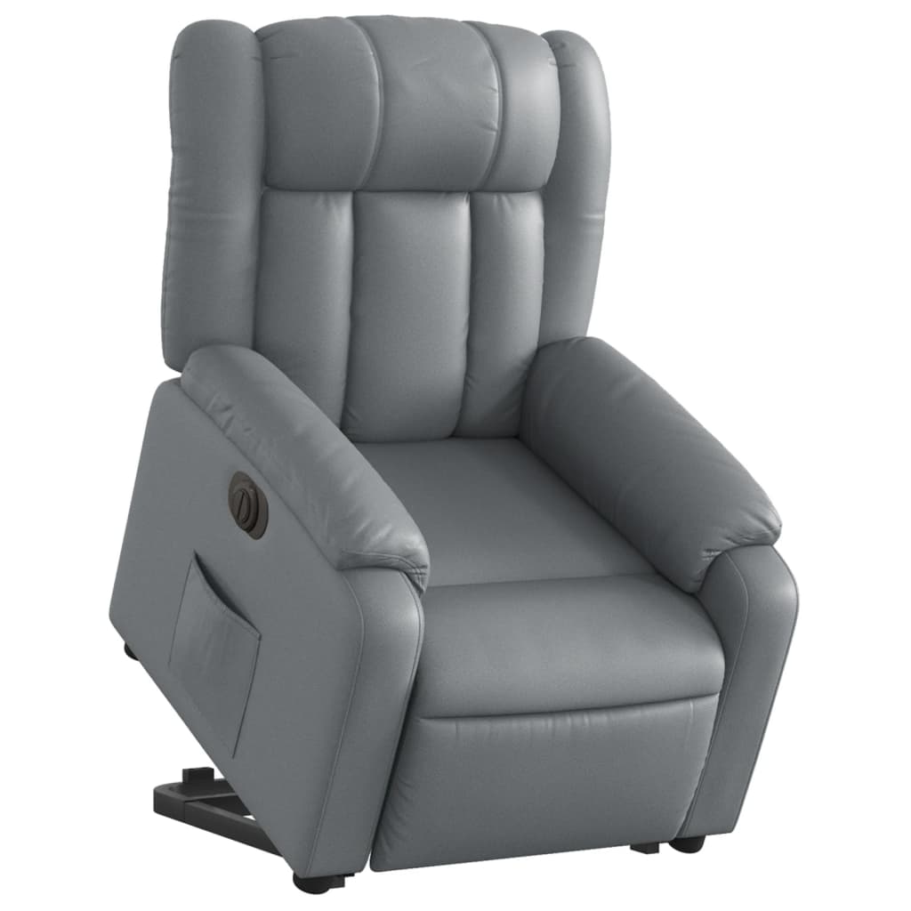 vidaXL Fotoliu rabatabil electric cu ridicare, gri, piele ecologică