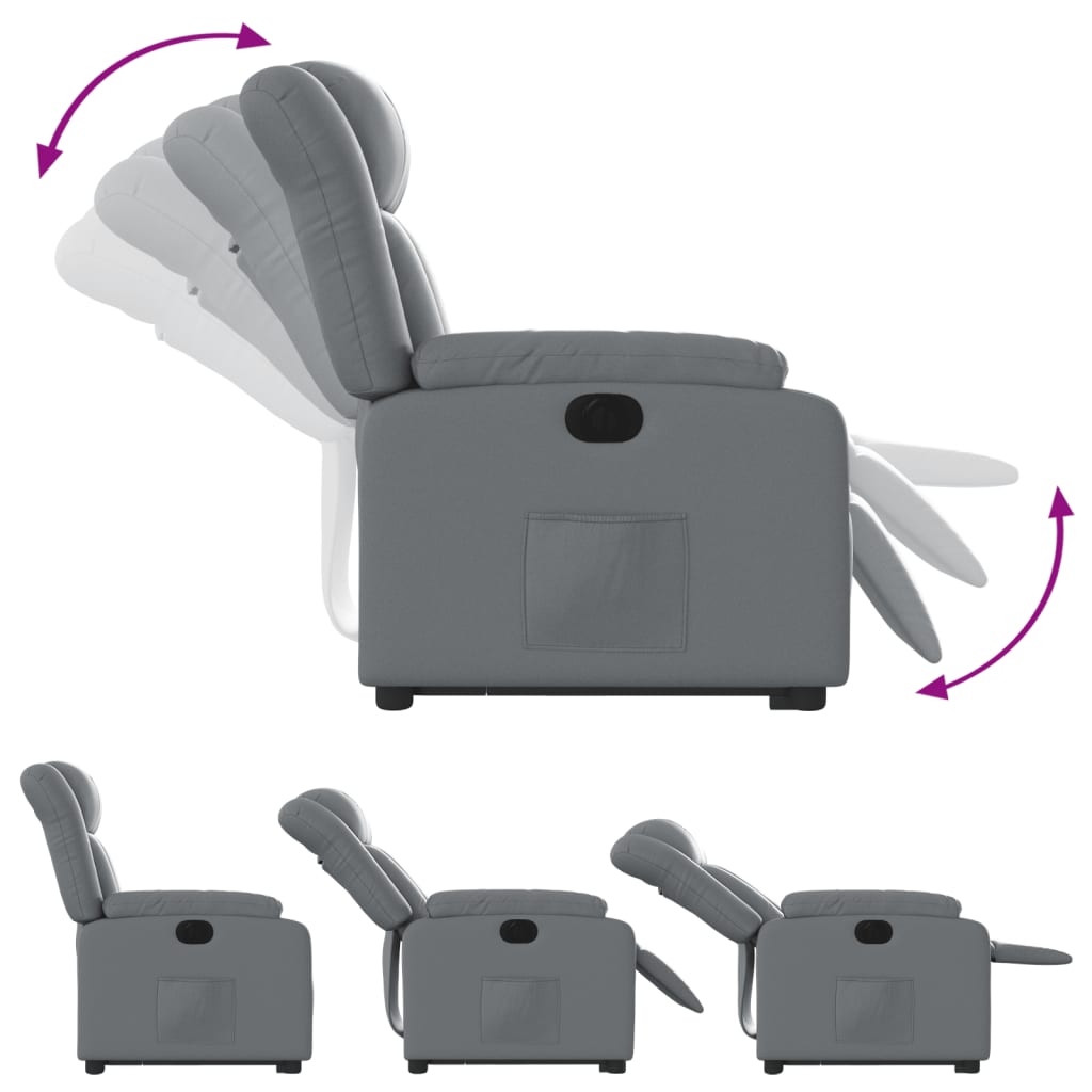 vidaXL Fotoliu rabatabil electric cu ridicare, gri, piele ecologică