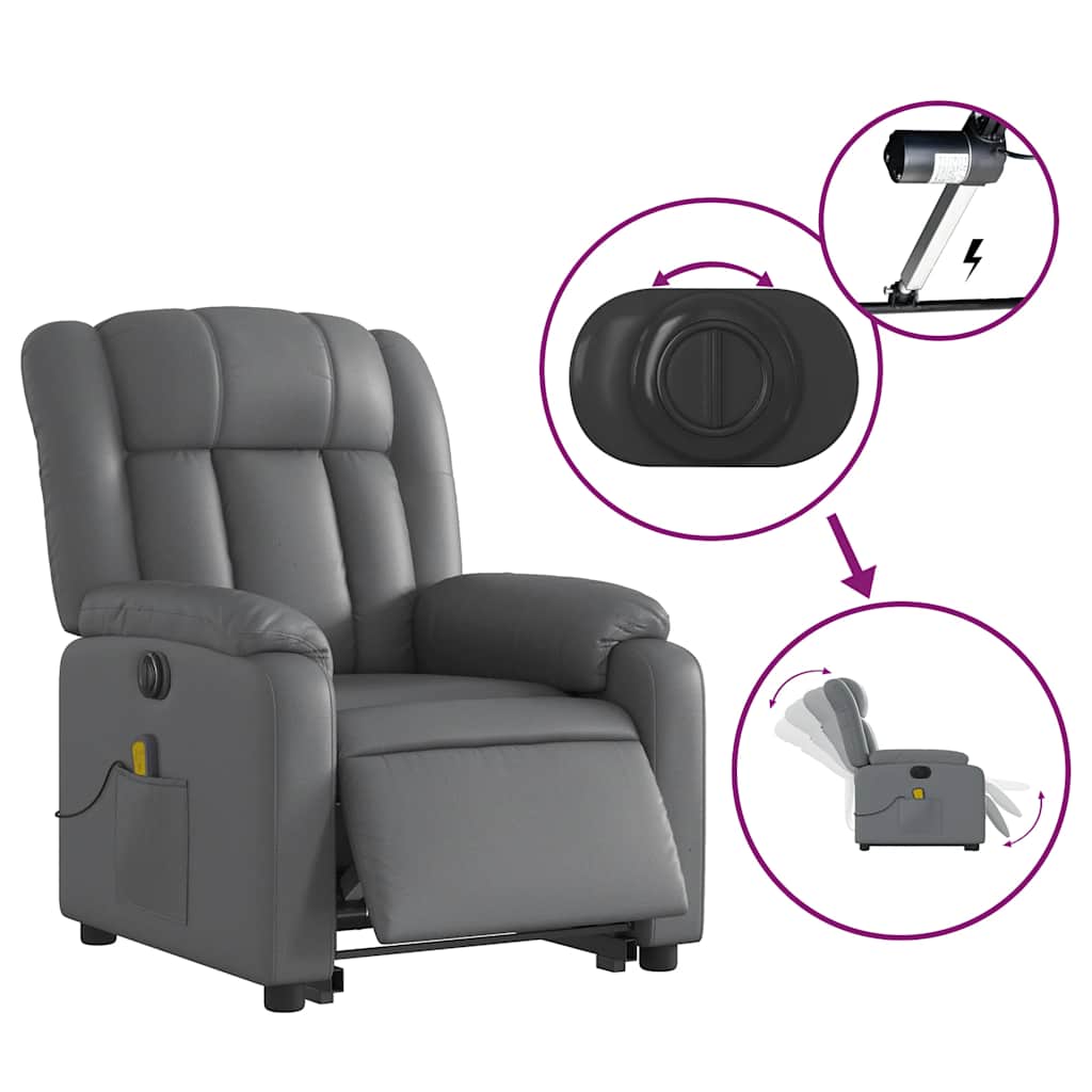 vidaXL Fotoliu masaj rabatabil electric cu ridicare, gri, piele eco