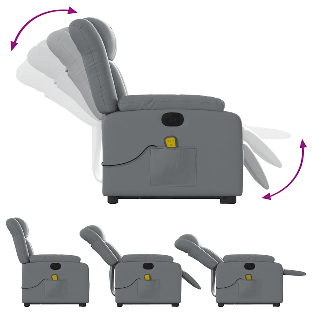 vidaXL Fotoliu masaj rabatabil electric cu ridicare, gri, piele eco