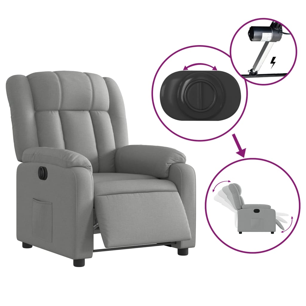 vidaXL Fotoliu rabatabil electric, gri deschis, textil