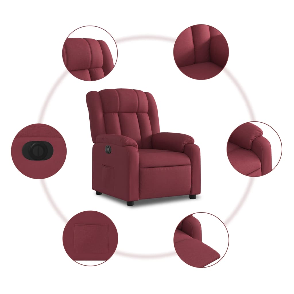 vidaXL Fotoliu rabatabil electric, roșu vin, material textil