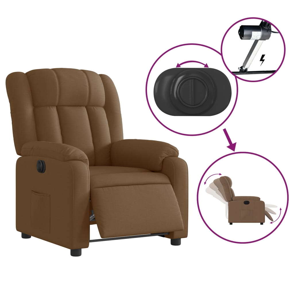 vidaXL Fotoliu rabatabil electric, maro, material textil