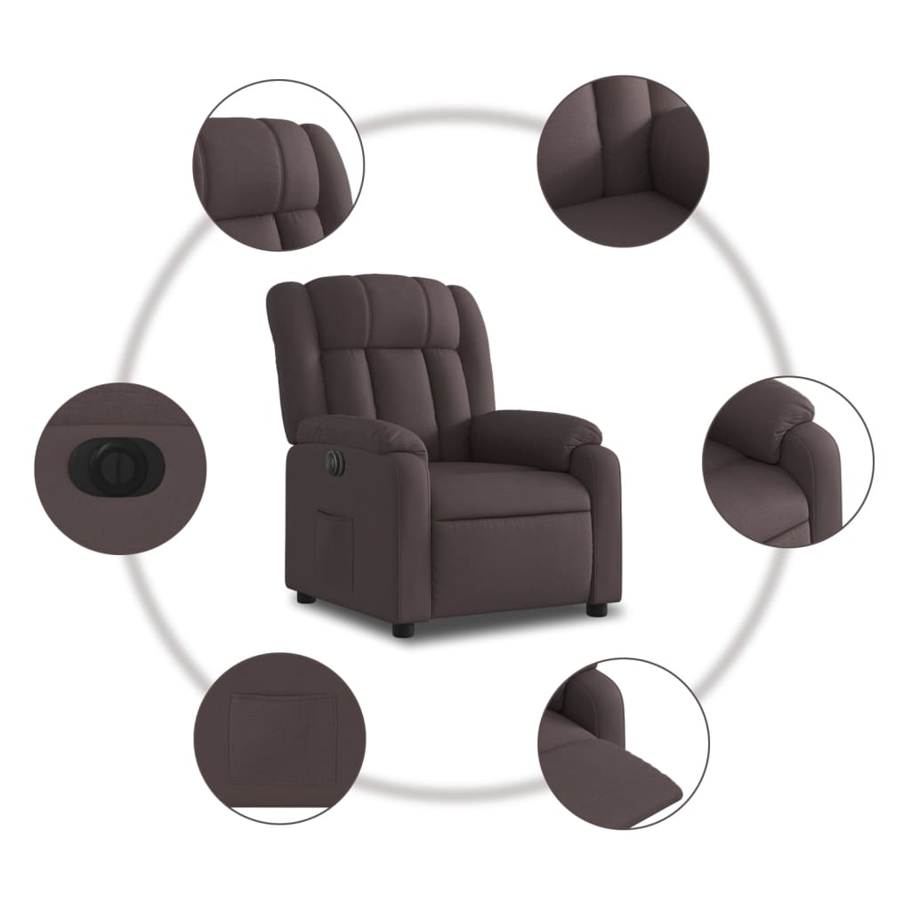 vidaXL Fotoliu rabatabil electric, maro închis, material textil