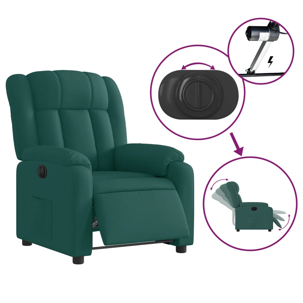 vidaXL Fotoliu rabatabil electric, verde închis, material textil vidaXL Fotoliu rabatabil electric, verde închis, material textil