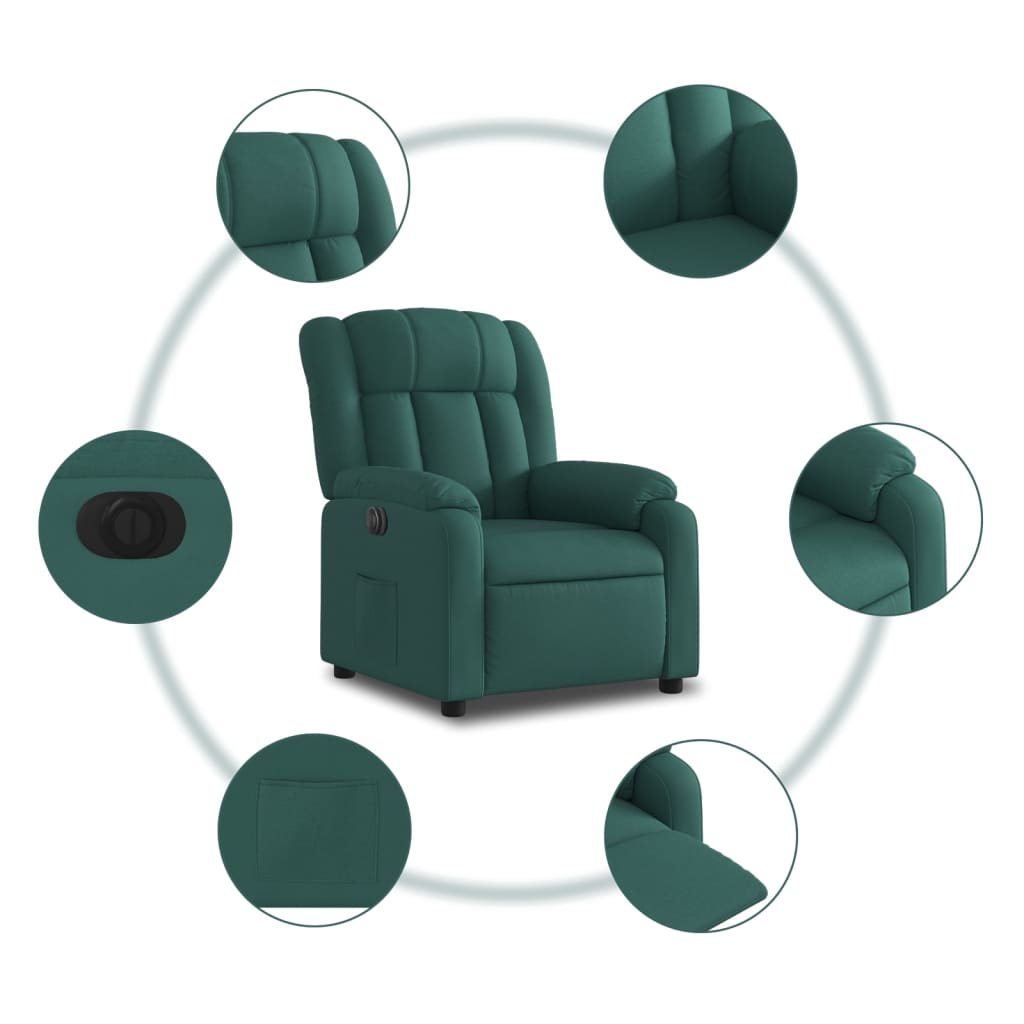 vidaXL Fotoliu rabatabil electric, verde închis, material textil vidaXL Fotoliu rabatabil electric, verde închis, material textil