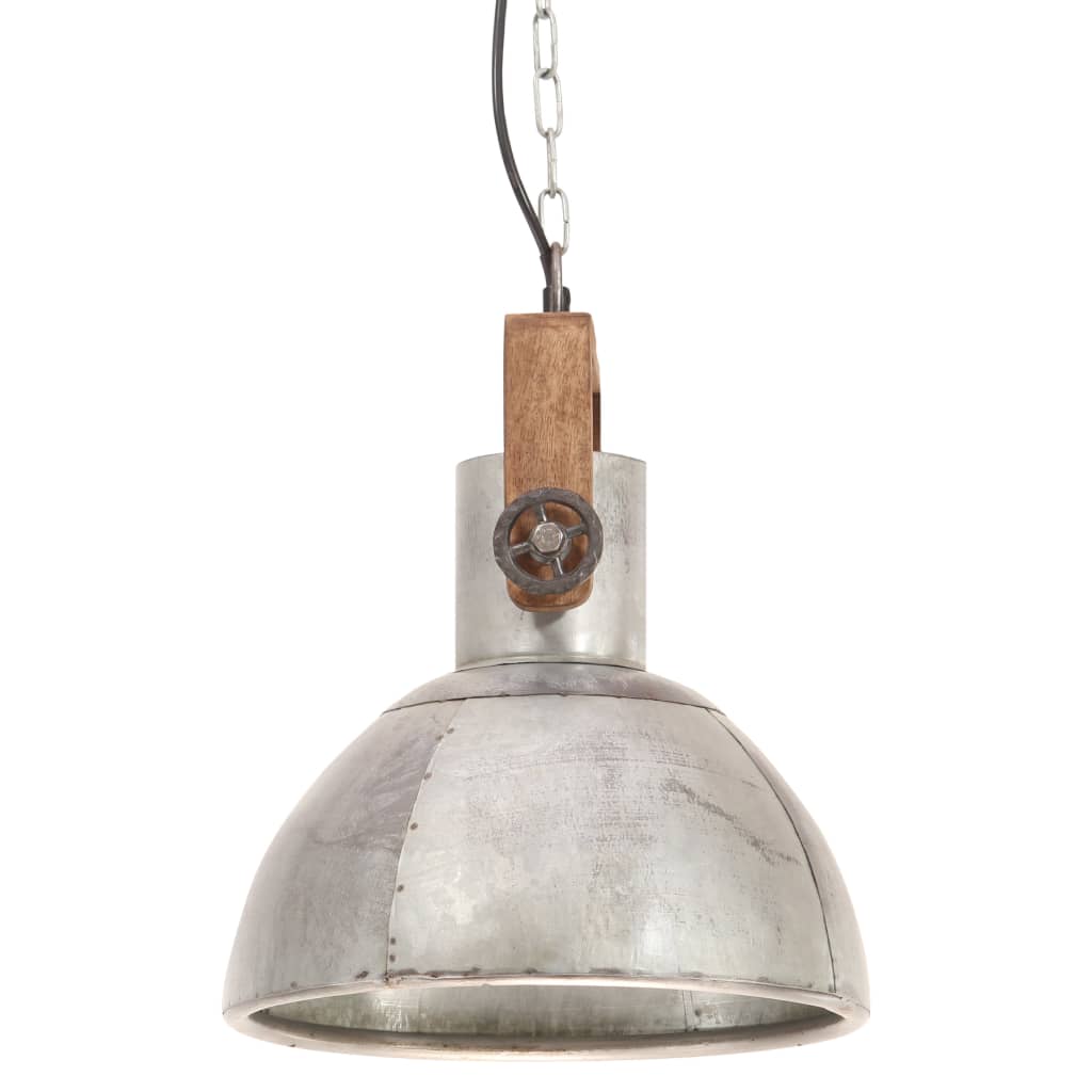 vidaXL Lampă suspendată industrială, 25 W, argintiu, rotund, 30 cm E27 vidaXL Lampă suspendată industrială, 25 W, argintiu, rotund, 30 cm E27
