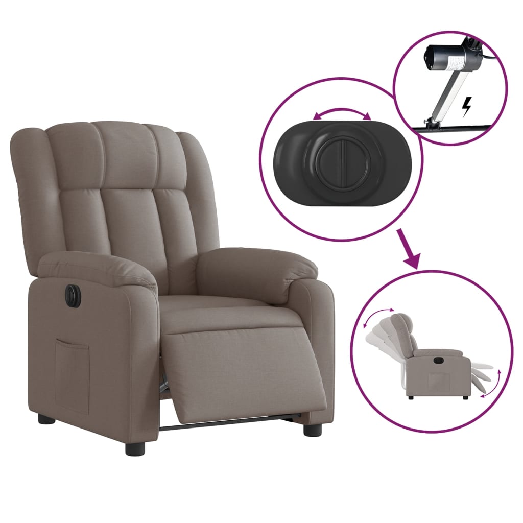 vidaXL Fotoliu rabatabil electric, gri taupe, material textil