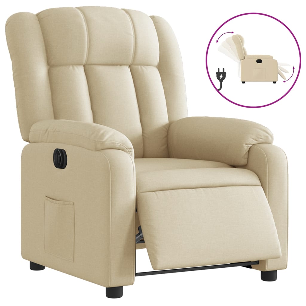 vidaXL Fotoliu rabatabil electric, crem, material textil
