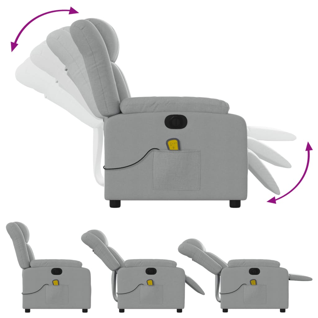vidaXL Fotoliu electric de masaj rabatabil, gri deschis, microfibră