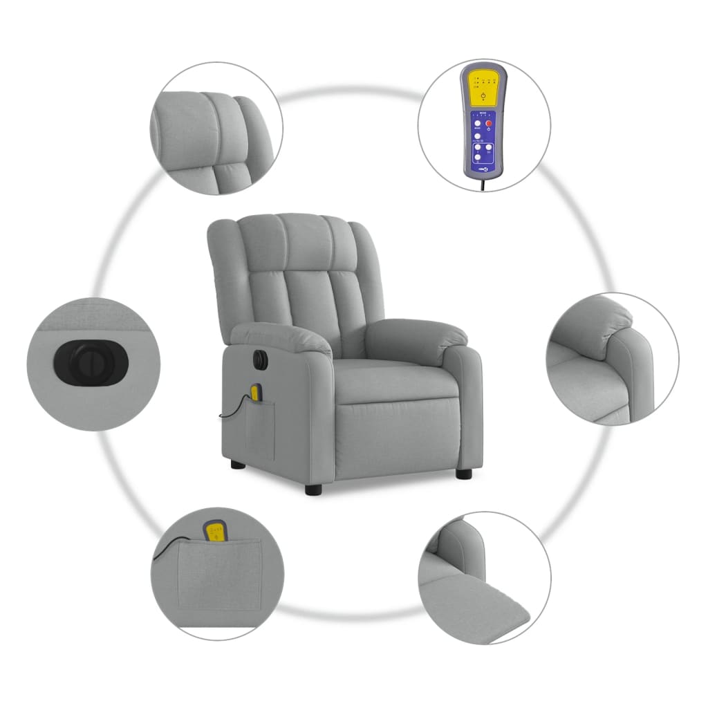 vidaXL Fotoliu electric de masaj rabatabil, gri deschis, microfibră