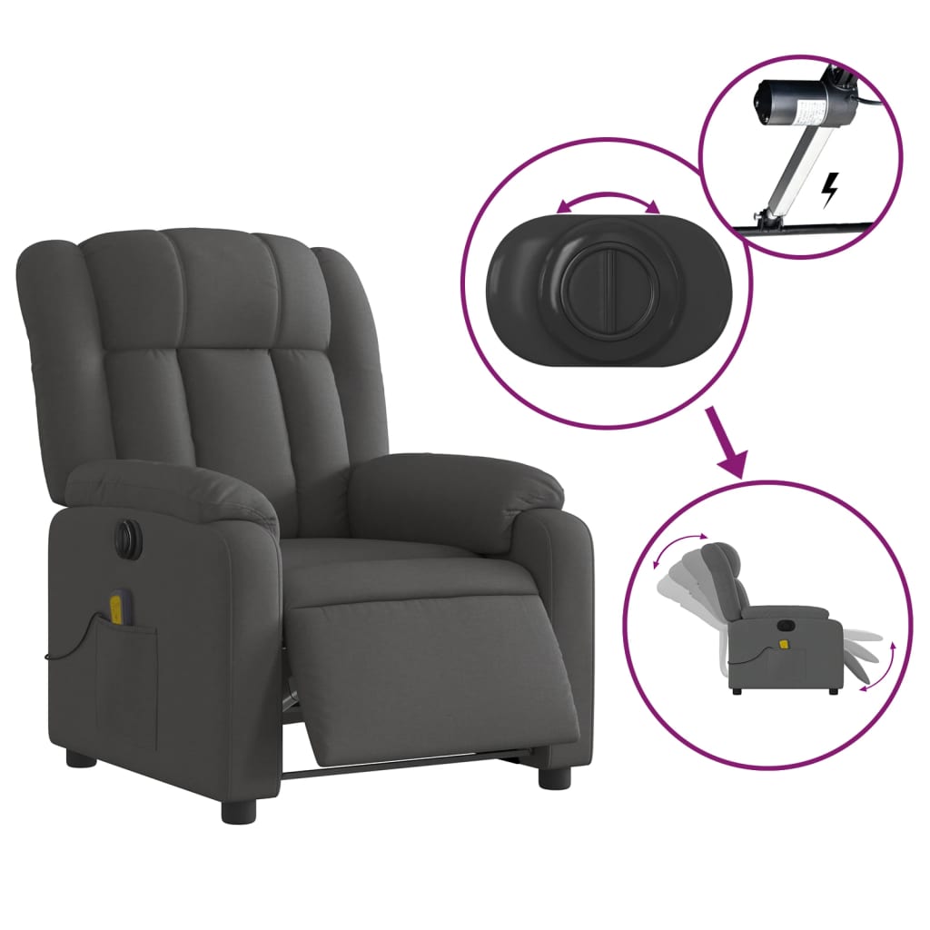 vidaXL Fotoliu electric de masaj rabatabil, gri închis, textil